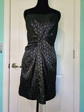 Lush Slinky Black Polkadot Dress w/ Adjustable Straps Women's S